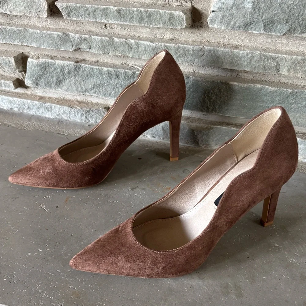 French Connection Vegan Suede‎ Scalloped Edge Heels